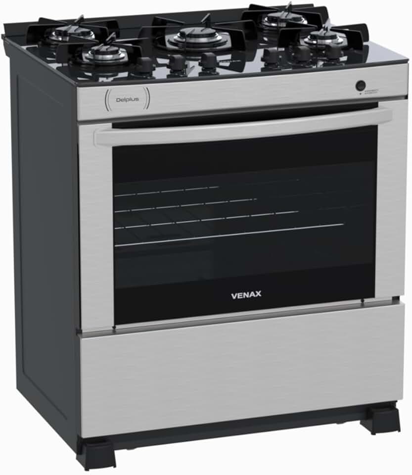 Fogao 5 Bocas Venax Delplus Vitreo Bl Inox Gas Glp