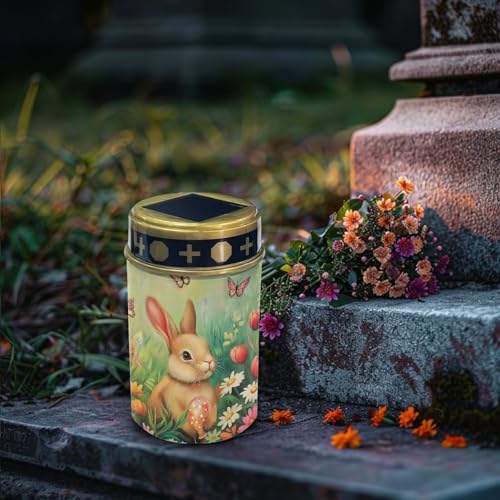 Image of Easter Bunny Floral Solar Grave Lights for Cemetery Flameless Solar Powered Light for Prayer Waterproof Cemetery for Grave Cemetery Easter Decorations