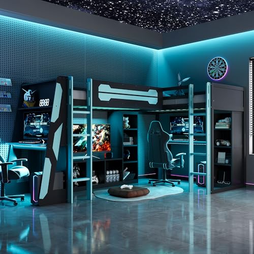 Bekeknlny L-Shaped Twin Size Gaming Bed with RGB LED Lights,