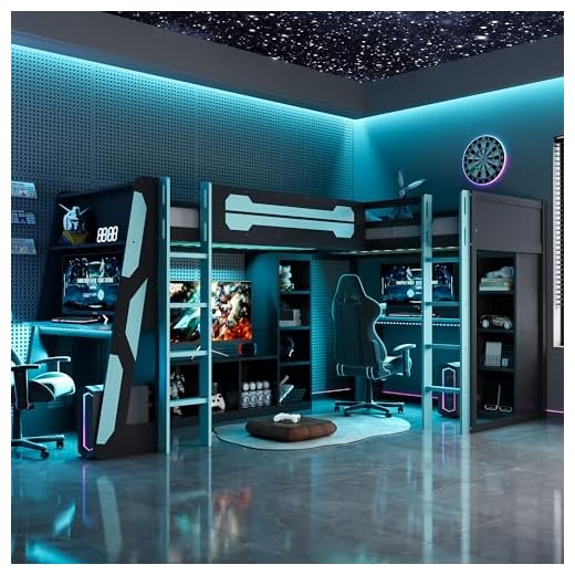 Dual Twin Gaming Loft Bed with Storage