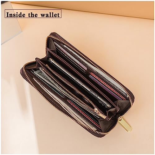 Women's wallet Wristlet Wallets for Women Large capacity travel zipper wallet multi card men's mobile phone change wallet Womans Wallet Ladies Wrist Wallet (Brown)4
