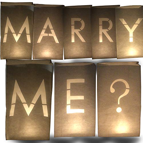 AMENOPH1S Marry ME ?-Set | Weiße Papierlaternen | Kerzentüten | Lichttüten | Einzelne Buchstaben | Dekorationen für Hochzeit | Schwer Entflammbar Cover