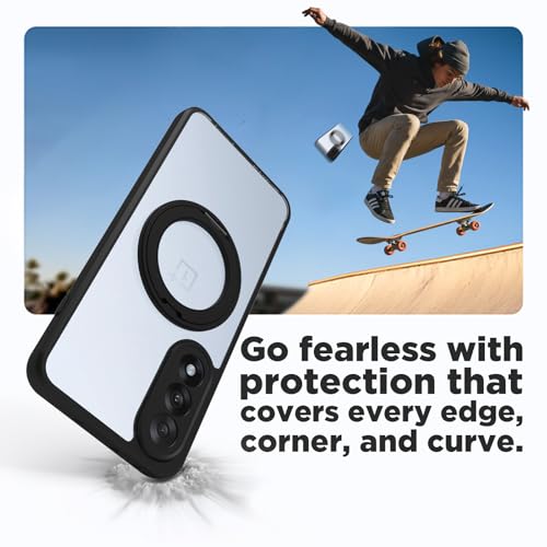 Image of RIGGEAR Shockproof Sleek Hybrid Armor 360 Rotating Magnetic Ring Stand Back Cover Case Compatible with MagSafe Accessories for OnePlus Nord 5 5G (Clear PC + Black TPU Bumper)