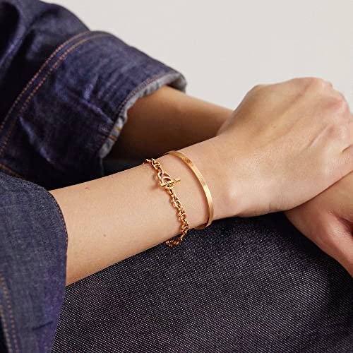 Aobei Pearl 18K Gold Plated Open Cuff Bangle for Women Statement Brushed/Hammered/Textured Bracelet Layering Jewelry Love Gift for Her3