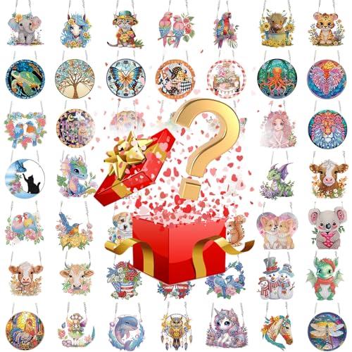 Image of 4 Pack DIY Diamond Painting Hanging Ornaments, Random Assorted Crystal Diamond Art Pendant Kit for Window and Home Decoration