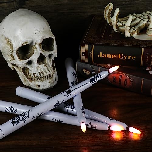 Image of Halloween Decoration Flameless Taper Candles with Remote Timer, Battery Operated LED Halloween Candles Flickering with Spider Web Pattern for Halloween Decor(4 Pack)