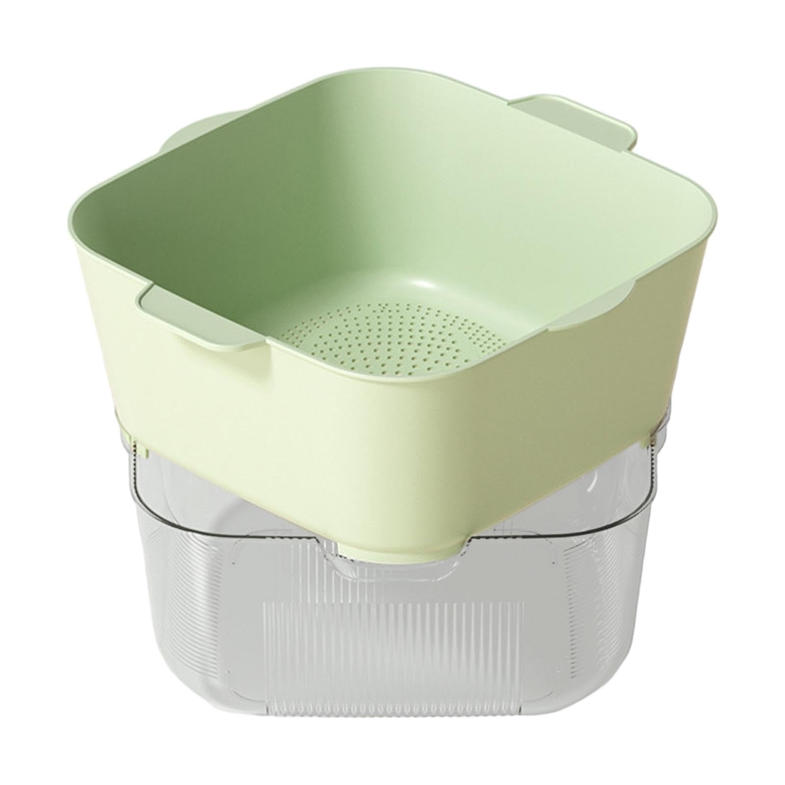 Cesta escurridora de cocina con colador de doble capa, bol con asa y gran capacidad verde