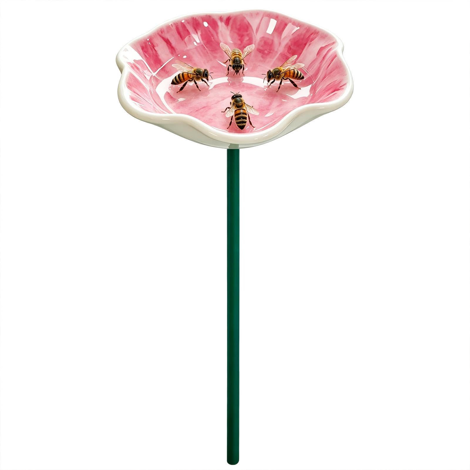 Bee Watering Station For Garden, 11.8In Flower Shaped Butterfly Bowl With Spike, Handmade Ceramic Colorful Flower Bee Water Feeder & Butterfly Bird Bath, For Outdoor Outside Yard Lawn Patio Deck