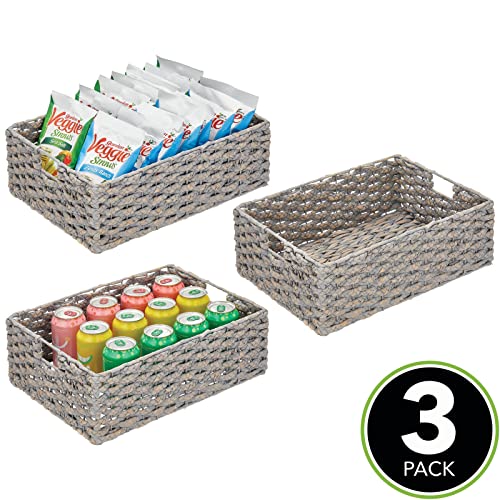 Mdesign Wicker Storage Box – Versatile Kitchen Basket For Pantries, Cupboards, Shelves And Surfaces – Wide Storage Basket For Food And Utensils – Set Of 3 – Grey Wash #TOP1