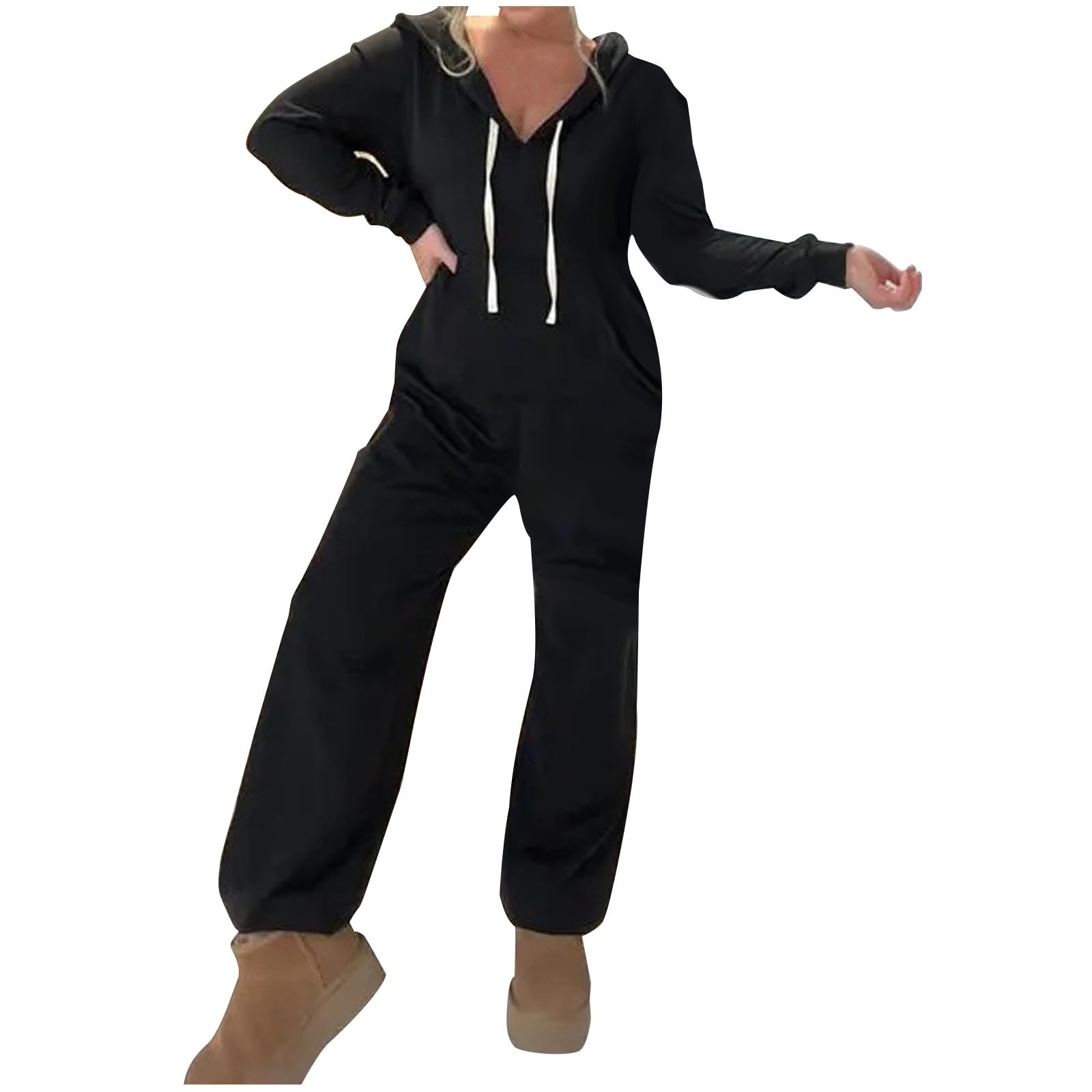 LUCKME Tuta Intera Donna Felpa Manica Lunga Tinta Unita Casual Autunno