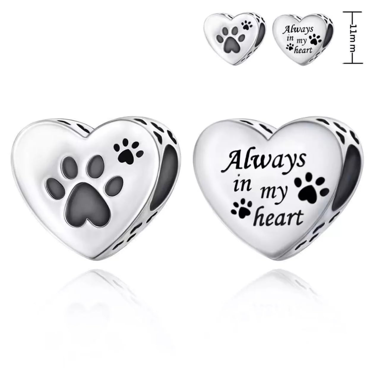 FLXHHX Siempre en mi corazón Charm Brad Paw Print Pet Cat Dog Animal Memorial Plata de Ley 925 Genuina Compatible con Pulsera