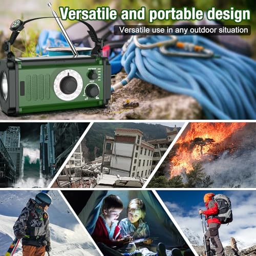 Emergency Radio,37000mWh Hand Crank Radio, Solar Radio, NOAA/AM/FM Weather Radio,4 Charging Methods, Polymer Battery, Flashlight & Reading Lamp, SOS Alarm, Camping Compass,Outdoors Mobile Power Bank