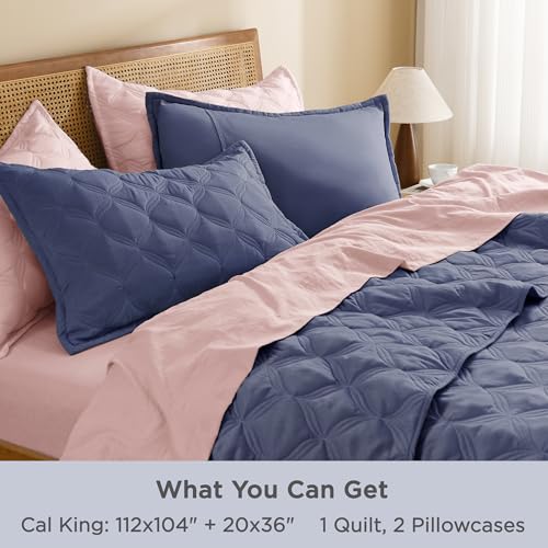 Image of Litanika California King Quilt Bedding Set, Dark Blue Grey Oversized Lightweight Comforter Bedspreads & Coverlets, Boho Farmhouse Bedding Cover Bed Decor All Season, 3 Pieces (1 Quilt & 2 Pillowcases)