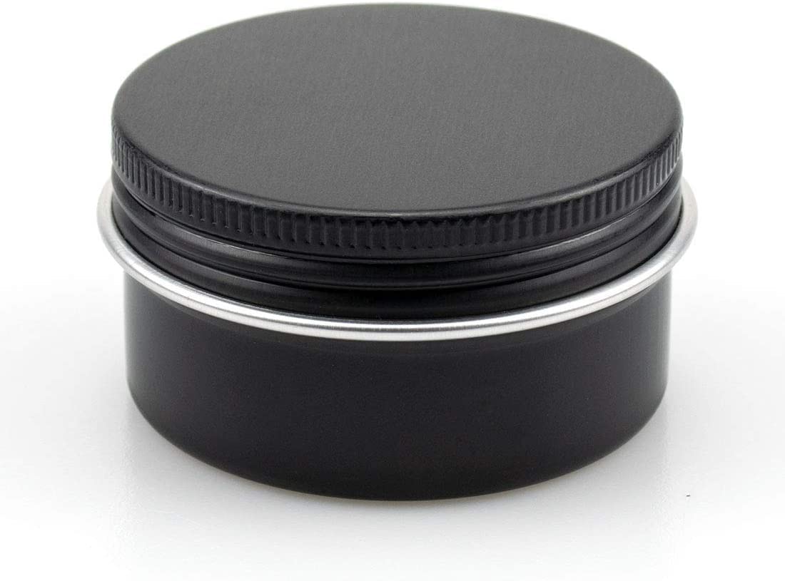 Jutagoss 1oz 10Pcs Metal Round Tins Aluminum Tin Cans Containers with Screw Lid, 50 x 20mm(DxH) Black tin cans for Tea, Spices, Salve, Lip Balm, Candle or Candies 30ml