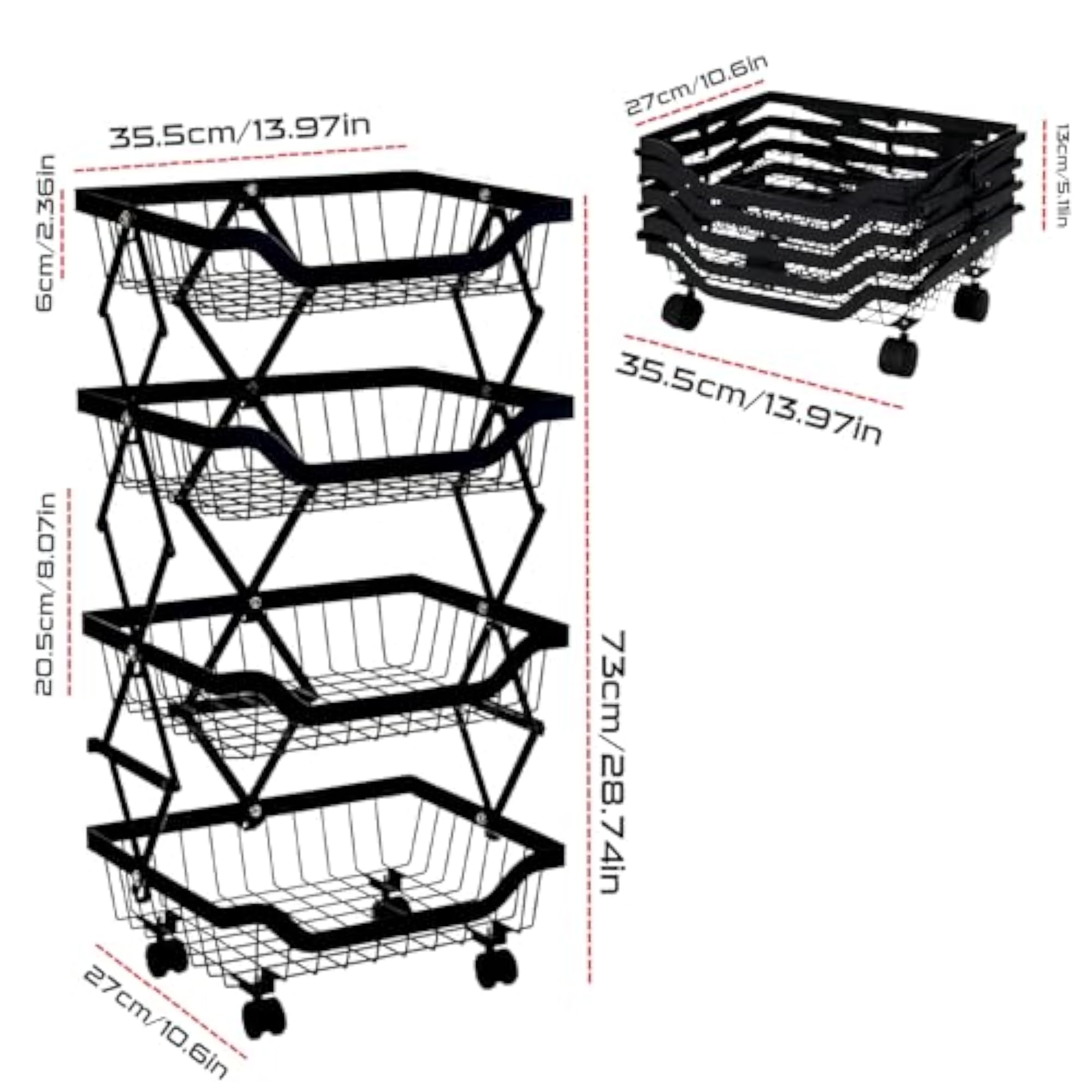 TS1040AM Foldable Kitchen Storage Rack with Wheels