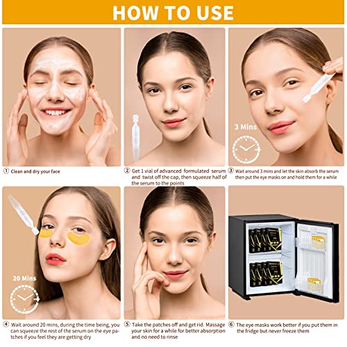 24K Gold Under Eye Patches For Puffy Eyes Treatment 18 Pairs W/Serum Vials, Under Eye Masks For Dark Circles And Puffiness, Eye Gel Pads W/Caffeine, Vitamins For Under Eye Bags Treatment #TOP4