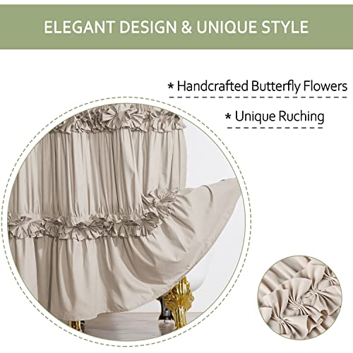 Homechoice Decor Camel Ruffle Shower Curtain, Vintage Handcrafted Bow Tie Ruched Microfiber Bath Curtain for Master Bathroom with 12 Buttonholes, 72" W x 72" H (LQ-10) - Image 2