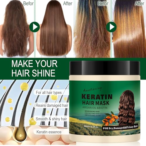 LSKINBATH Hair Mask Deep Treatment Conditioner Collagen Protein Argan Oil Biotin Repair For Dry Damaged Frizzy Curly All Hair Types(16.9 Fl Oz/500ml) (keratin) — view 5