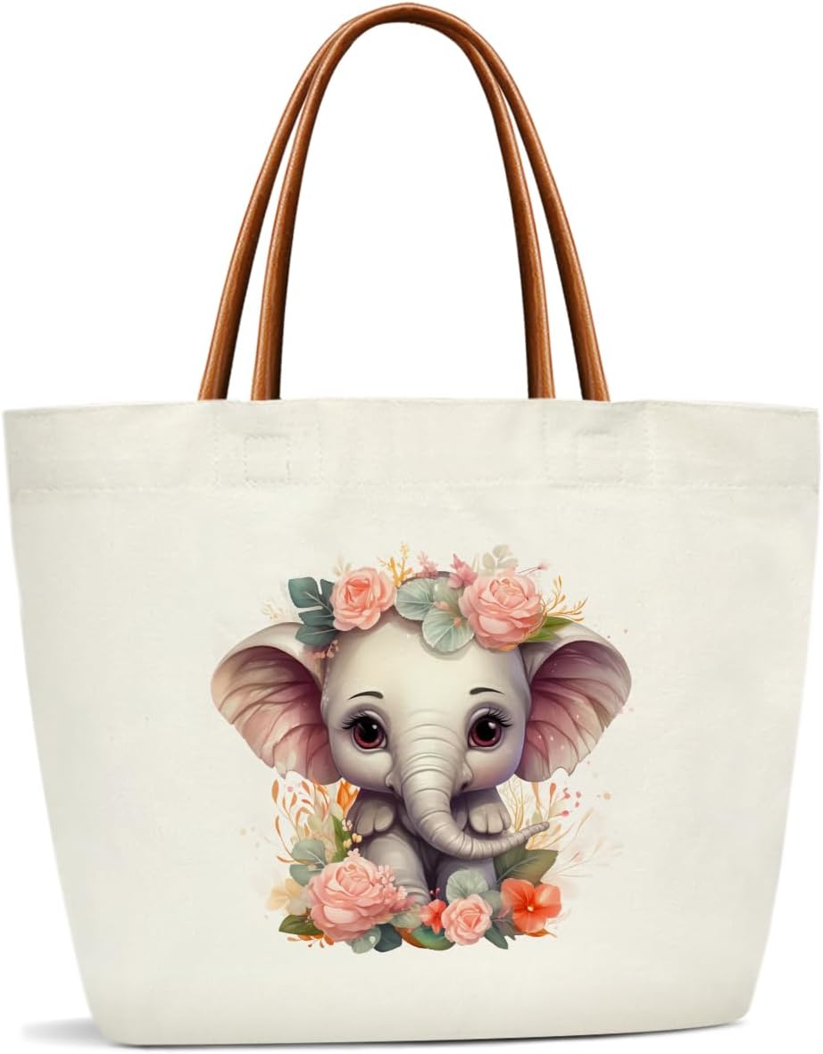 Elephants Gifts Canvas Tote Bag For Women, Cute Tote Bags Reusable Grocery Shoulder Bag for Shopping Work Travel, Motivational Gifts for Halloween Christmas Beach Bags for Elephants Lovers Friends -45