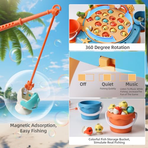 Image of Small Magnetic Fishing Game Toys for Kids Include 31 Colorful Fish,Magnetic Fish Rods,Rotating Board with Music,Fishing Toy Gift for Toddlers(Size 25cmX25cmX13.5cm)