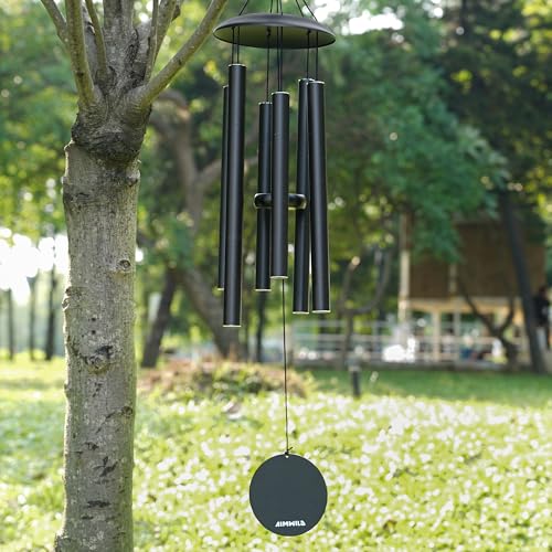 Aimwild Wind Chimes for Outside Deep Tone 38' Large Tuned Windchime in B Scale, Memorial Windchimes Sympathy, Outdoor Garden Décor, Calming Sound for Relaxation or Meditation, Blcak