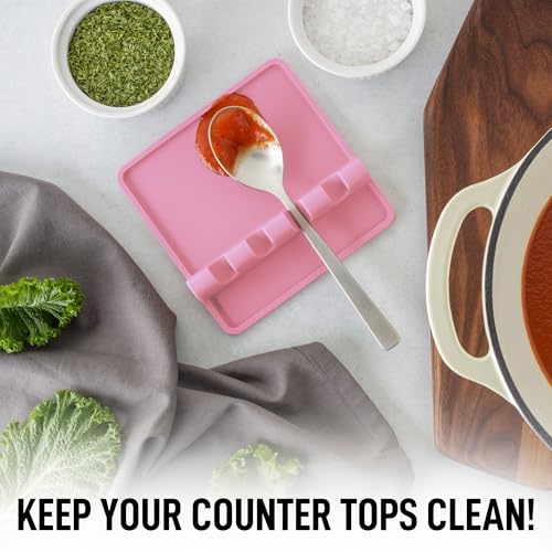 Image of Zulay Kitchen Silicone Utensil Rest with Drip Pad for Multiple Utensils - BPA-Free, Heat-Resistant Spoon Rest & Spoon Holder for Stove Top - Kitchen Utensil Holder for Ladles & Tongs - Pink