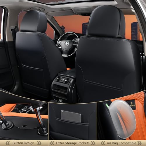 Image of FLORICH Leather Seat Covers, Car Seat Covers Full Set, Car Seat Protectors 5 Seats, Automotive Seat Covers Driver Seat Covers Fit for Most Cars Trucks SUV-Black&Orange