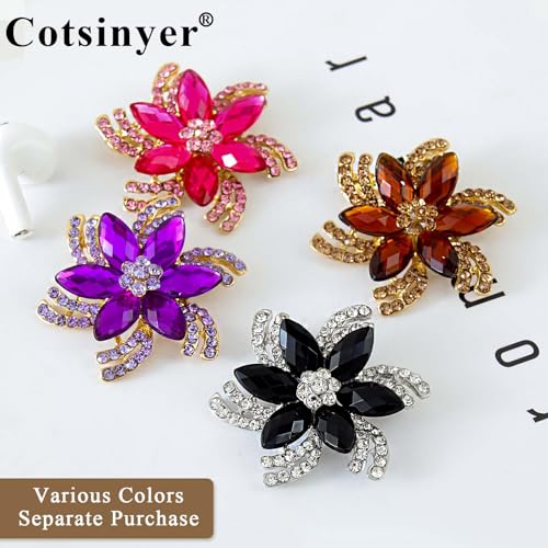 Image of Vintage Flower Brooch for Women - Elegant Lapel Pin with Rhinestones & Crystals for Suits, Coats, Dresses, Hats, Scarves and Shawls
