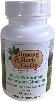100% Pure Wisconsin American Ginseng Capsules - 500mg. Authentic Panax Quinquefolius. Potent Ground Ginseng Root - No Fillers, Binders or Other Additives.