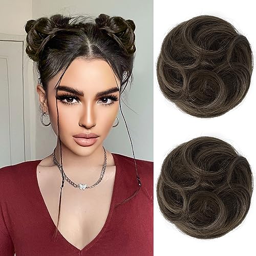 REECHO Space Bun Hair Piece, 2 PCS Mini Claw Clip in Messy Bun Hair Pieces & Cat Ears Hair Bun Extensions Wig Accessory Updo Hairpieces for Women