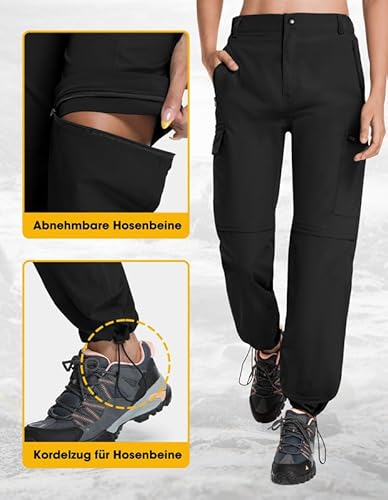 BondiTrekk Damen-Wanderhose-Zip-Off-Trekkinghose, Atmungsaktiv Wanderhose Damen Schnell Trekkinghose Abnehmbar Zip Off Outdoorhose Sommer Hiking Pants Funktionshose Schwarz M