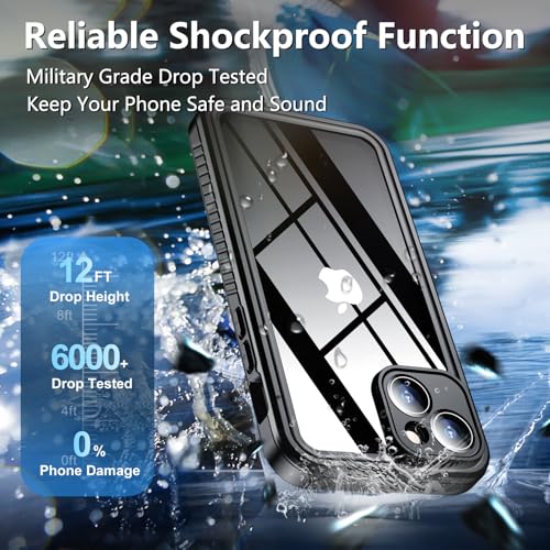 SPIDERCASE for iPhone 15 Case Waterproof, Built-in Lens & Screen Protector, Full Heavy Duty Protection, 12FT Military Shockproof, Dustproof Phone Case,Black by SPIDERCASE - Image 3
