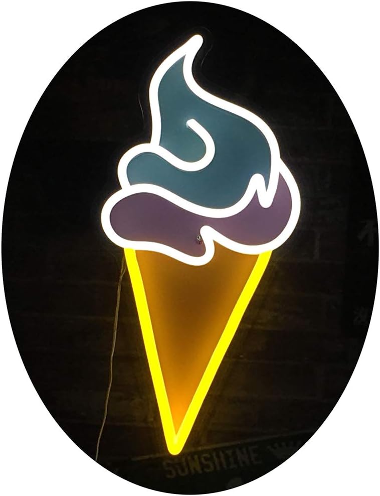 Handmade Ice Cream Neon Signs LED Neon Light Sign Ice Cream Cone Neon Boards with Remote Control Home Beer Bar Pub Recreation Room Game Lights Windows Garage Wall Signs (Ice Cream Neon Sign)