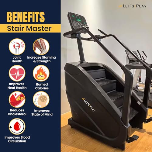 Image of LET'S Play Heavy Duty Stair Climber Stepper | Stair Master for Home & Commercial Gym Cardio | LCD Display, Climbing Mode, Heart Rate Monitor & 200Kg / 440Lbs Capacity for Full Body Workout