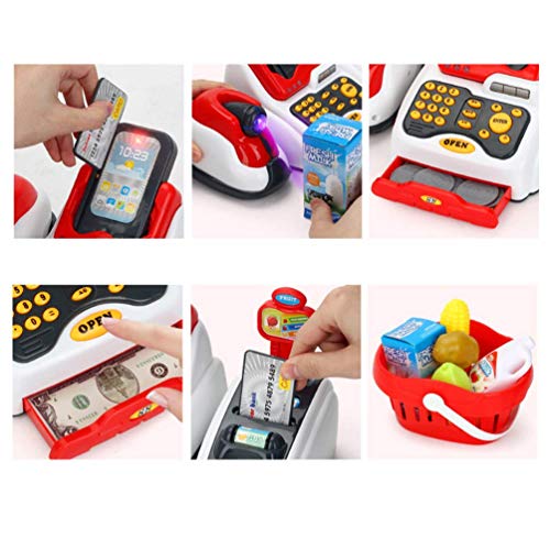 Cash Register Toys for Kids, Toy Grocery Store with Checkout Scanner,Fruit Card Reader, Credit Card Machine, Play Food & Money Set, Educational Toys for Boys & Girls, Gifts for Toddlers Preschoolers
