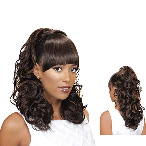 EVE HAIR Casablanca - 100% Heat Retardant Fiber 2 in 1 Bang & Ponytail - Bang Hair Extension with 17" Loose Curl Drawstring Ponytail - Color: 4
