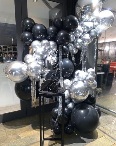 Image of Black and Silver Balloon Arch Kit, 140Pcs Different Sizes inch Black Metallic Silver Balloons and Confetti Party Balloon Garland Kit for Birthday, Wedding, Graduation, Anniversary Decorations