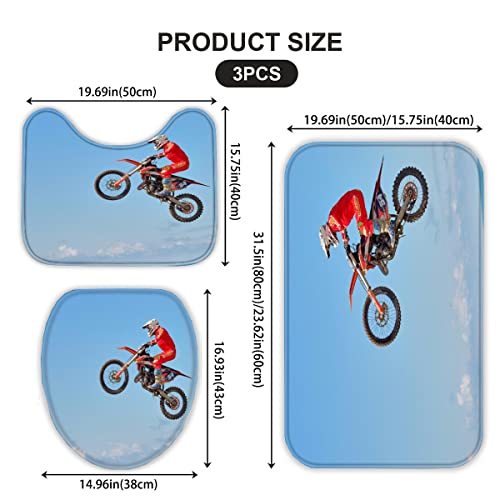 AOLIGL Badematte Motorrad Extremsport Badematten Set rutschfest Waschbar Badgarnitur 3teilig - WC Deckelbezug U-förmigen Contour Badezimmerteppich Matte Flauschige – Bild 3