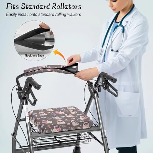 Image of Rollator Accessories, Pug Soft Walker Seat and Backrest Covers, Universal Seat Covers for Seniors with Adjustable Fit