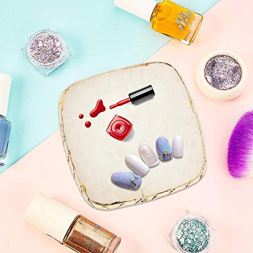 Harz Nail Art Palette, BKJJ 2 Stück Gel Polish Halter, Goldener Rand Nagelpaletten, Nachahmung Achat Muster Design, Farbmischung Pigment Platte, Mischpalette Nagelkunst Werkzeug Zubehör (WeiÃ/Pink) – Bild 8
