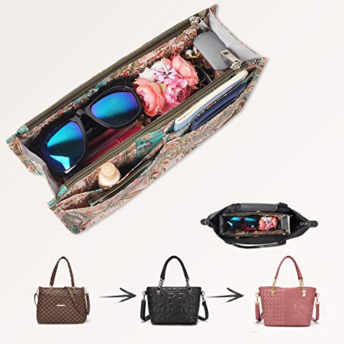 Vercord Patterned Purse Handbag Tote Pocketbook Bag Organizer Insert With Zipper Handle For Women Medium Peacock Flower #TOP5