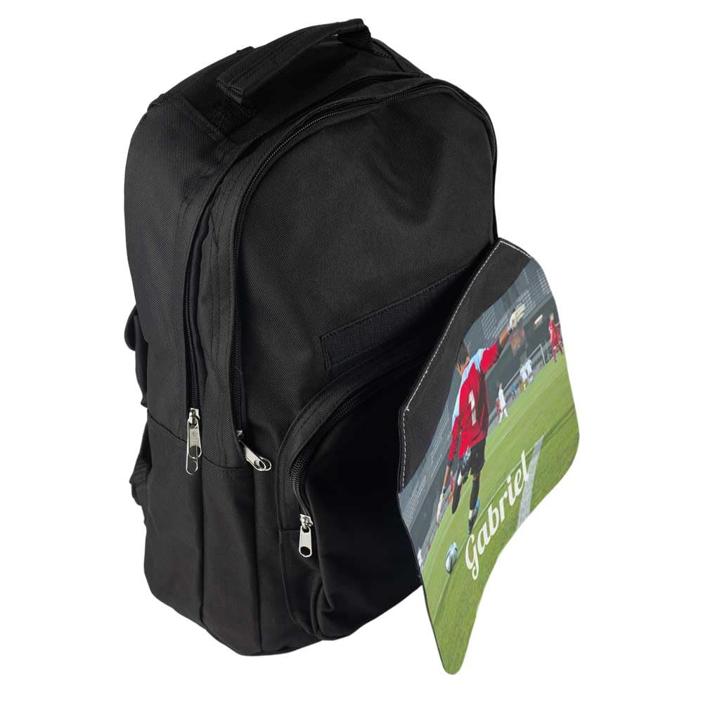 Ocadeau Mochila negra personalizada con foto - Solapa delantera impresa en esta mochila infantil textil negra - Mochila escolar infantil con personalización de foto