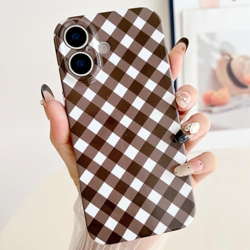 Coque iPhone 17 marron à carreaux en TPU souple antichoc pour femme