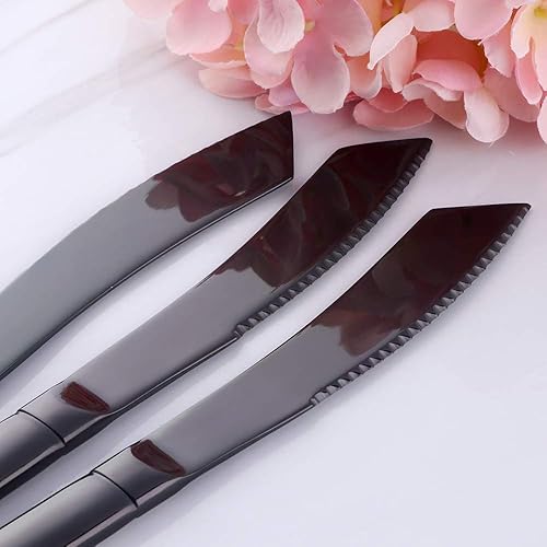 Miniatura 3 de Bisda Juego de cuchillos para carne, cuchillos de cocina de acero inoxidable dentado de alta calidad, juego de 6, aptos para lavavajillas (negro)