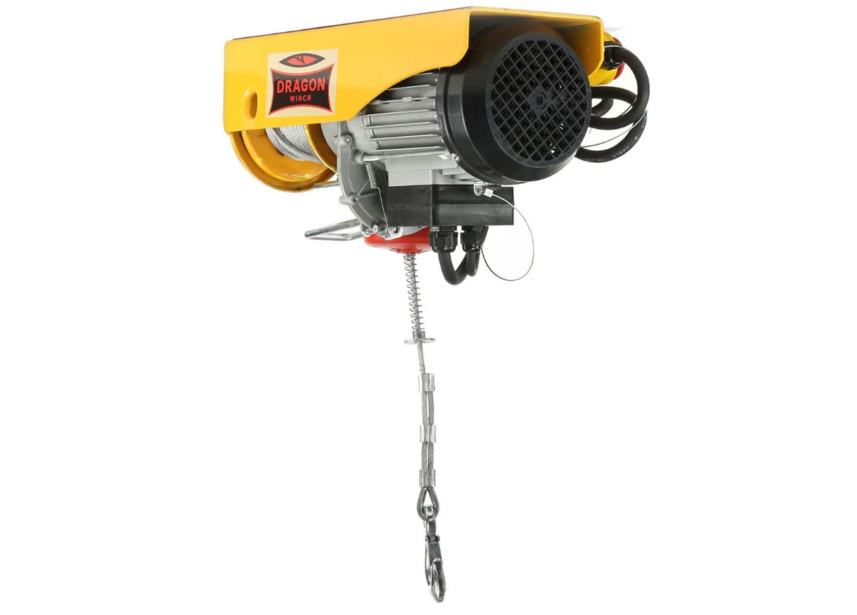 Dragon Winch Wciągarka elektryczna Hoist 400/800 kg, podnośnik linowy 230 V, zapewnia bezpieczną i płynną pracę w warsztacie lub magazynie, z automatycznym hamulcem i pilotem zdalnego sterowania