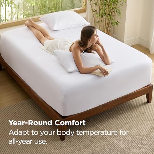 Image of Bedsure PureWoven Full Size Fitted Sheet, 100% Rayon Derived from Bamboo