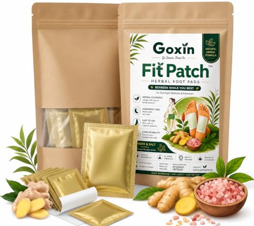 50 Pads - GOXIN Greenhood Detox Foot Patches, Toxin Remover Foot Pads for Weight loss, Liver Cleanse, Stress Relief – Natural Leg Detox Patch for Men & Women (Ginger + Salt, 5 Pack Combo)