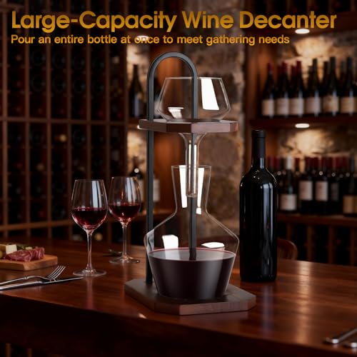 Image of Wine Decanter, High-Efficiency Wine Decanter, Borosilicate Glass Decanter and Funnel, with Solid Wood Base & Stainless Steel Stand, for Home, Bar, Restaurant, Ideal Gift for Wine Lovers