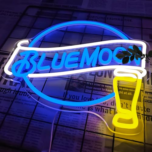 Image of Moon Beer Neon Signs for Wall Decor Dimmable Blue Bar Light Sign for Man Cave Bedroom Shop Club Pub Bistro