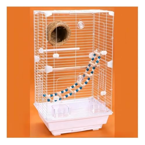 Beatant 大型プレミアム鳥かご セキセイインコ・オカメインコ対応 取り外し可能ローリングスタンド&トレイ付き 中型鳥用ケージ 耐食ワイヤー構造 (ホワイト,セット A)